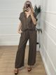 Soft Cropped Shirt Set/Chocolat
