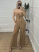 Bow Strapless Jumpsuit/Beige