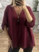 Zipper ButtonSleeves Top/Burgundy