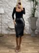 GLOW Midi Leather Skirt/Black