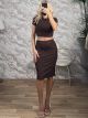 Strassed Rip Top&Skirt Set-40928/Chocolat