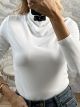 Elastic Cotton Turtleneck Top-7012/White