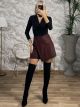 Matte Leather Skort-58902/Burgundy