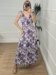Elastic Floral Dress-V1090/Purple