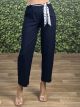 Scarf Belt Highwaist Pants/Navy Blue