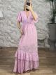 Embossed Floral Maxi Dress-6385/Pink