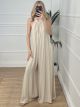 Oversized Open Back Jumpsuit/Beige