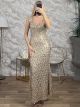 Sequinned Wide Straps Maxi Dress/Gold