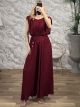 Pleated ShoulderPads Jumpsuit-15732/Burgundy
