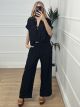 Soft Cropped Shirt Set/Black