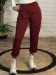 Highwaist Belt Sweatpants-3055/Burgundy