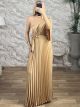 Satin Pleated OneShoulder Maxi Dress-37972/Gold
