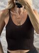 Knitted Viscose Cropped Top/Chocolat