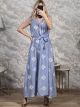 Embroidered Striped Sleeveless Maxi Dress/Blue