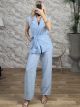 Viscose Sleeveless Blazer & Pants Set-54281/Ciel