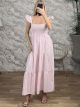 Ruffles Straps WaspNest Top Maxi Dress-2684/Pink