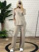 Knitted Strassed Buttons Pants Set/Beige