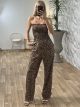Wasp Nest Strapless Jumpsuit-Animal/Small Leopard