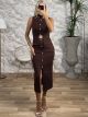 Knitted Golden Buttons Dress/Chocolat
