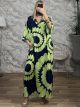 Viscose Tunic Maxi Dress/Navy Blue-Lime
