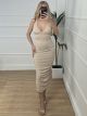 Elastic Ribbed Cups Dress/Beige