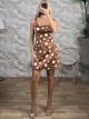 Big&Small Polka Dot Satin Midi Dress-8032/Chocolat