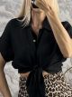 Goffered Cotton Tied Shirt/Black