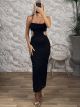 CutOut Elastic Lace Midi Dress-49751-9/Black