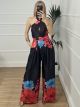 Satin Open Back Floral Jumpsuit/Black