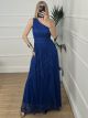 One Shoulder Ruffle Dress/Blue Royal