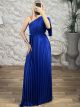 Satin Pleated OneShoulder Maxi Dress-37972/Royal Blue