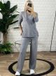 Knitted Strassed Buttons Pants Set/Grey