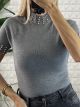 Rhinestones Shortsleeves Sweater/Grey