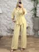 Pockets Shirt Hightwaist Pants Set/Yellow