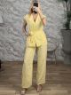 Viscose Sleeveless Blazer & Pants Set-54281/Yellow