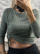 Frill Knitted Crop Top/Khaki