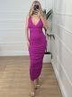 Elastic Ribbed Cups Dress/Magenta
