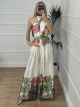 Satin Open Back Floral Jumpsuit/White