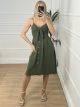 Casual Bow Buttons Dress/Khaki