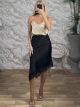 Satin Lace Asymmetrical Skirt-7271/Black