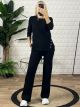 Knitted Strassed Buttons Pants Set/Black