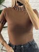 Rhinestones Shortsleeves Sweater/Camel