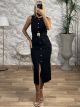 Knitted Golden Buttons Dress/Black