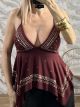 Boho Gold Asymmetrical Top/Burgundy