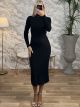 Knitted Textured Midi Dress/Black