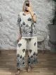 Wide Cotton Boho Pants Set-2552/Ecru&Black