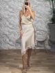 Satin Lace Asymmetrical Skirt-7271/Vanilla