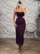 CutOut Elastic Lace Midi Dress-49751-9/Burgundy