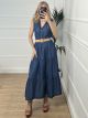 Straw Belt Denim Dress