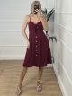 Casual Bow Buttons Dress/Burgundy